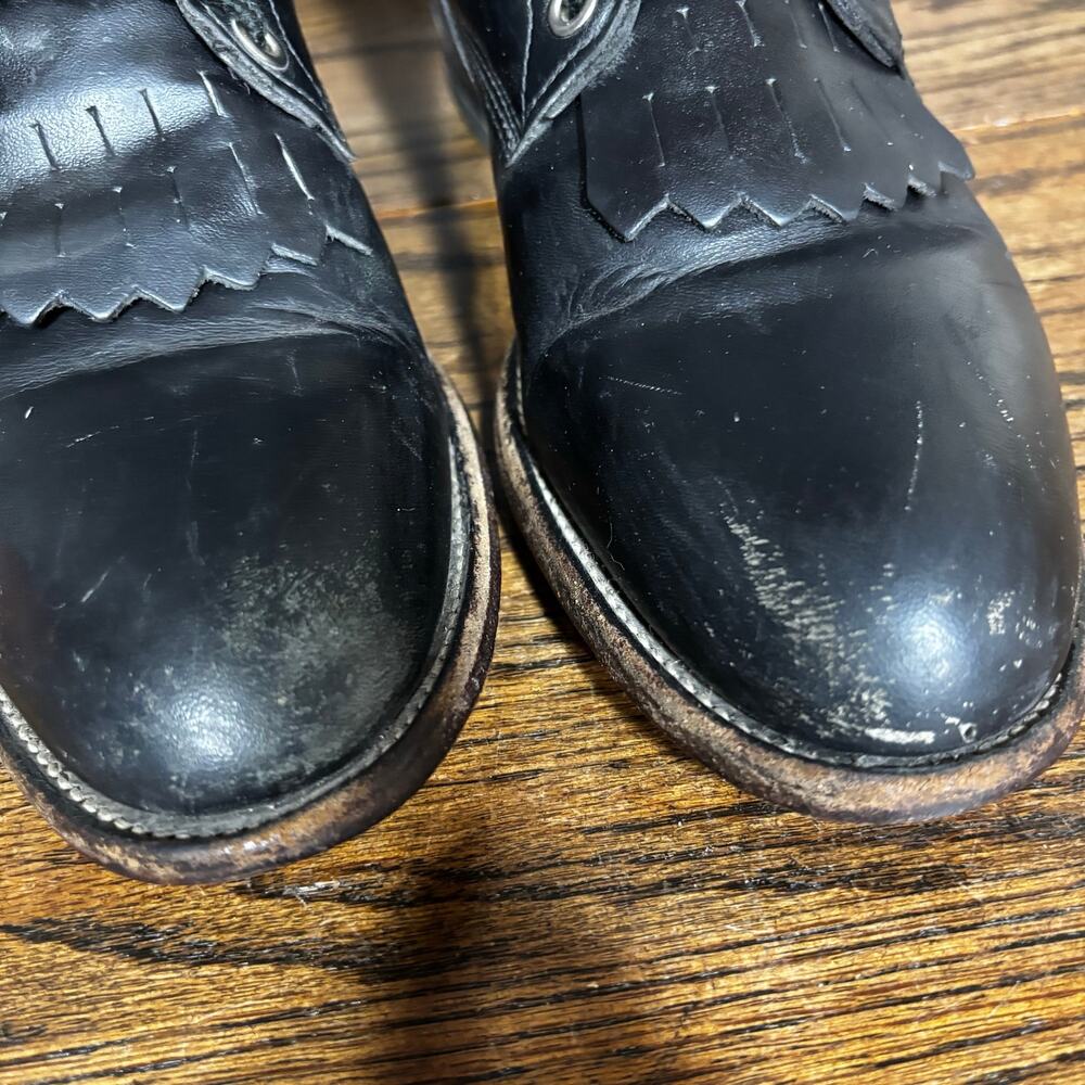 Vintage Justin Lace Up Roper Boots Women’s 8.5B Black Leather Kiltie USA Western - Picture 4 of 8